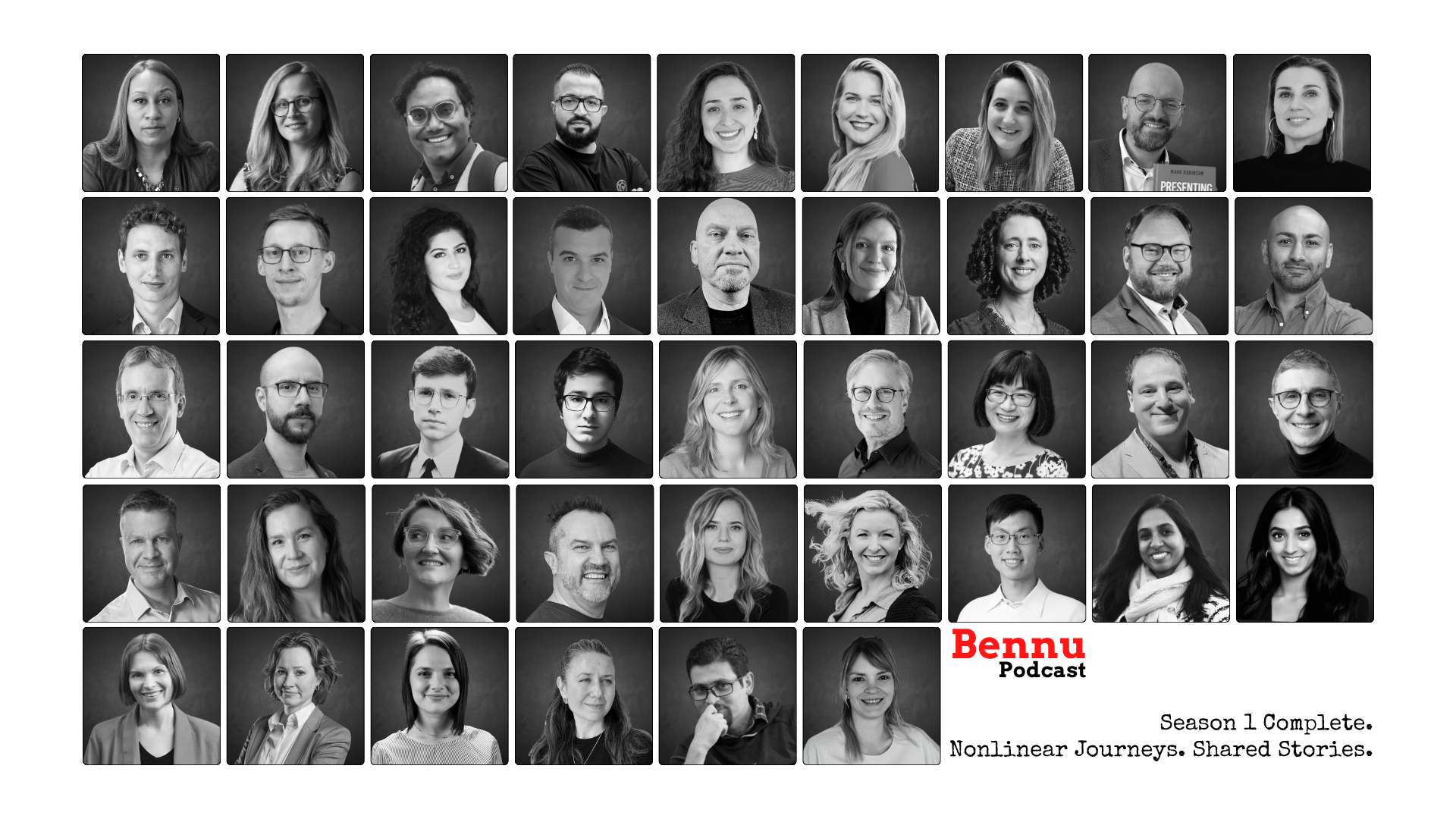 Bennu Podcast season one portraits - Nonlinear journeys. Shared stories.